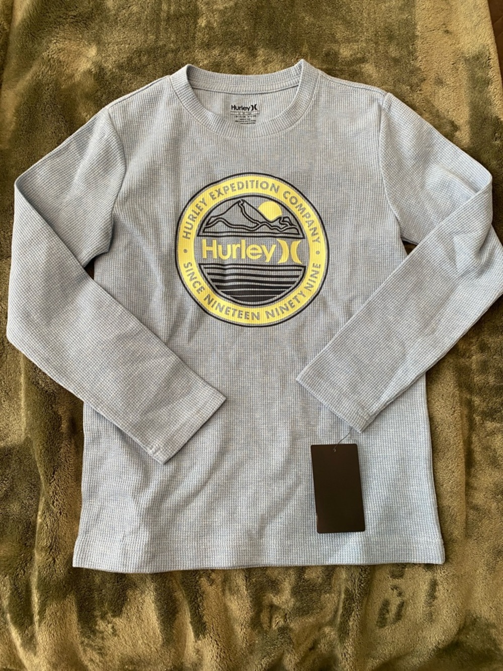 Hurley Kids Long-Sleeve Thermal Top in Light Blue with Logo